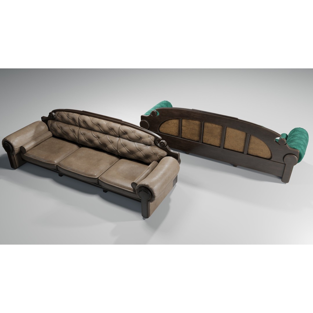 Vintage Sofa 3D Model – Low Poly Game Asset, PBR Textures, Blender - View 7