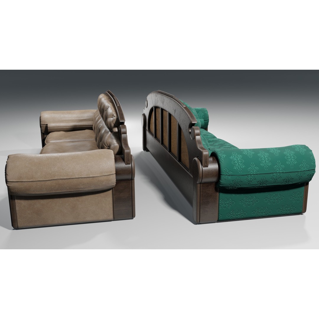 Vintage Sofa 3D Model – Low Poly Game Asset, PBR Textures, Blender - View 8