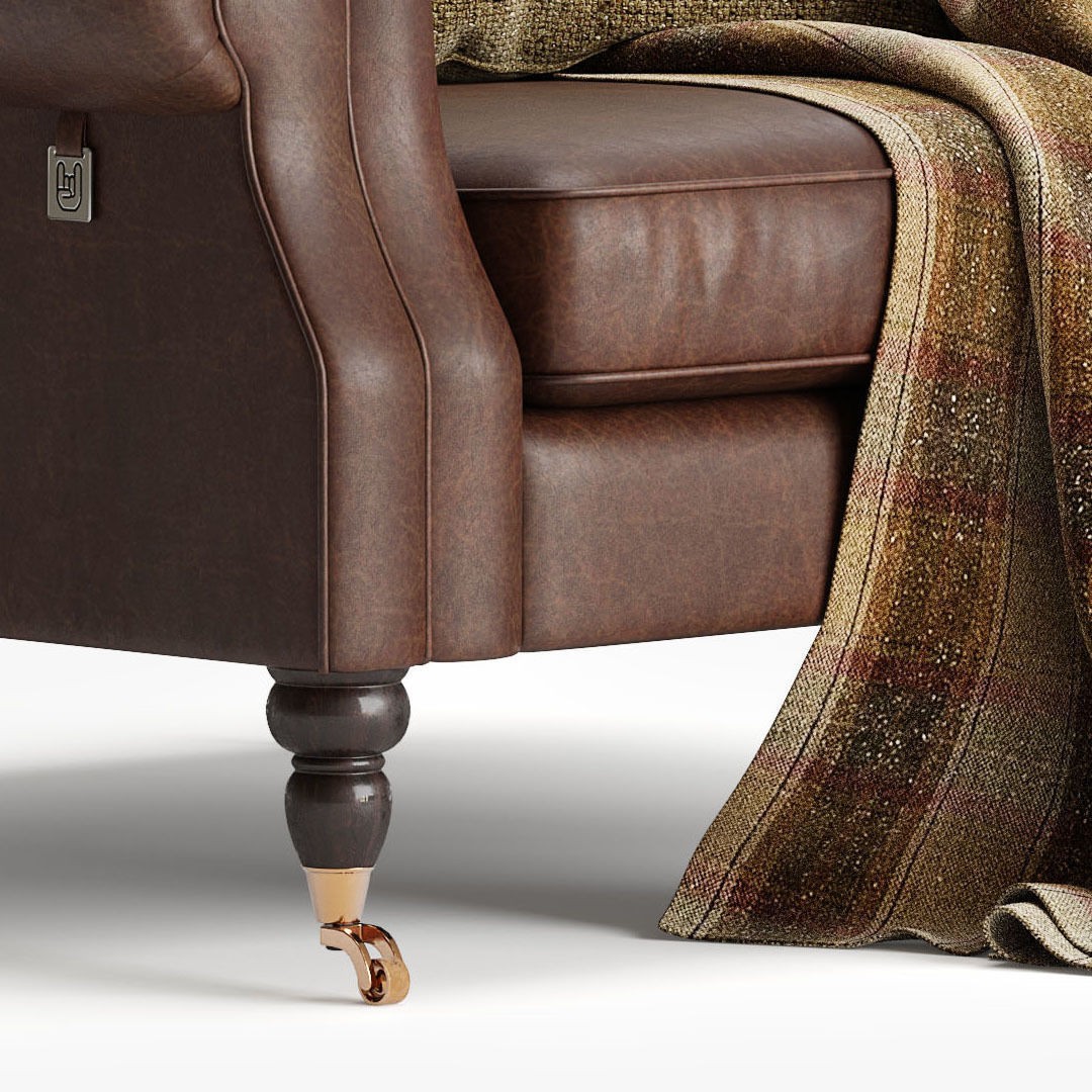 Classic English Leather Armchair 3D Model – Low Poly PBR Asset - View 11
