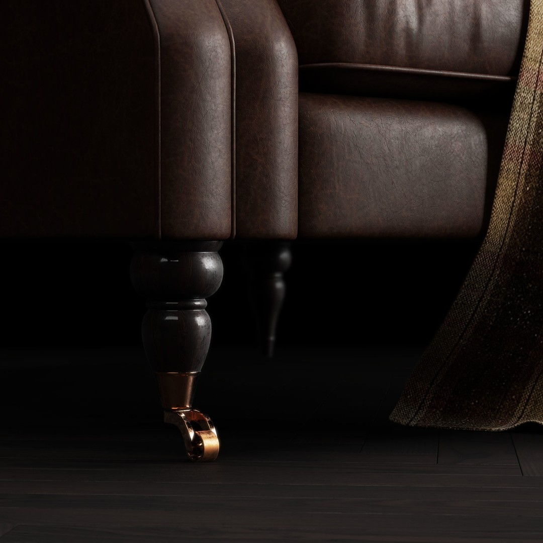 Classic English Leather Armchair 3D Model – Low Poly PBR Asset - View 16
