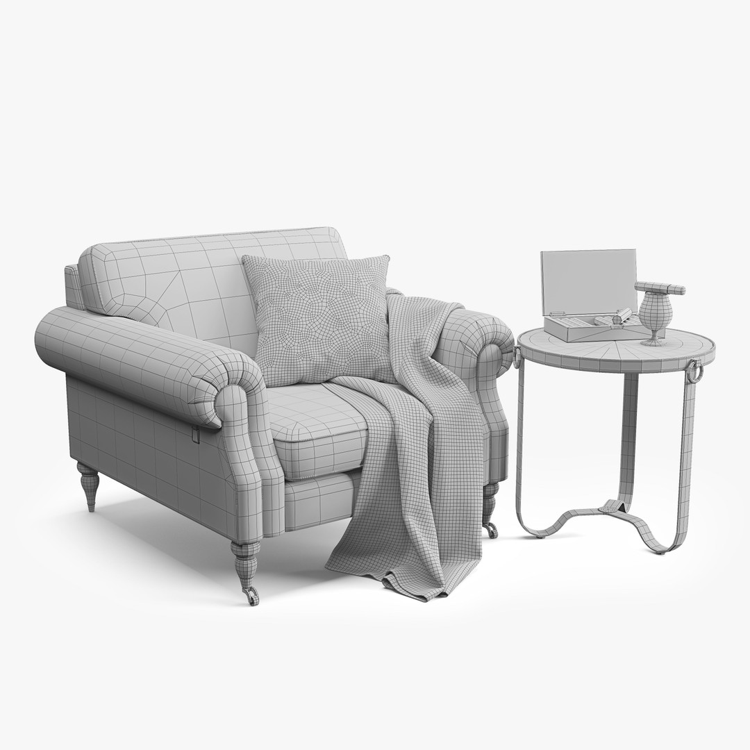 Classic English Leather Armchair 3D Model – Low Poly PBR Asset - View 19