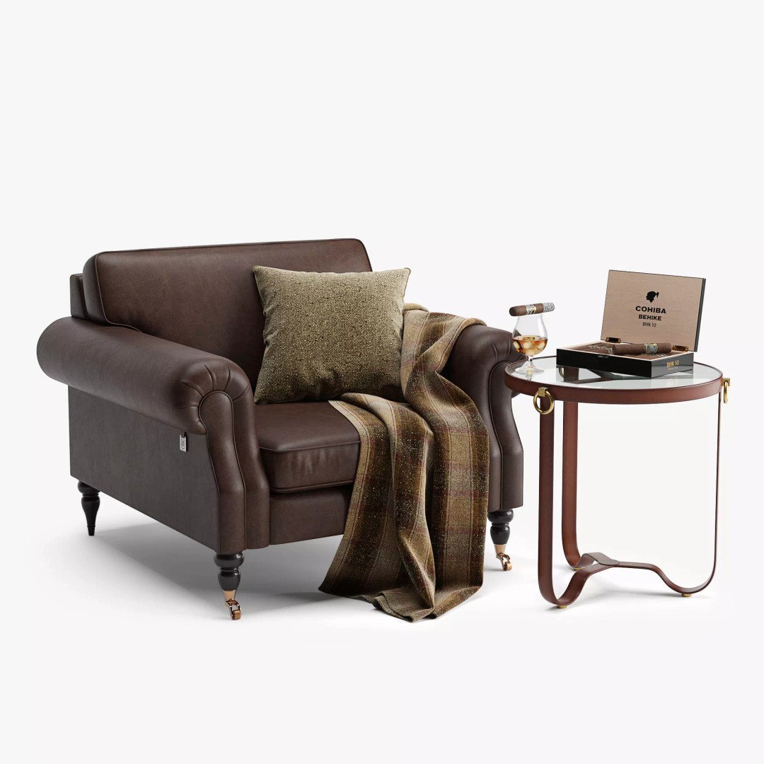 Classic English Leather Armchair 3D Model – Low Poly PBR Asset - View 2