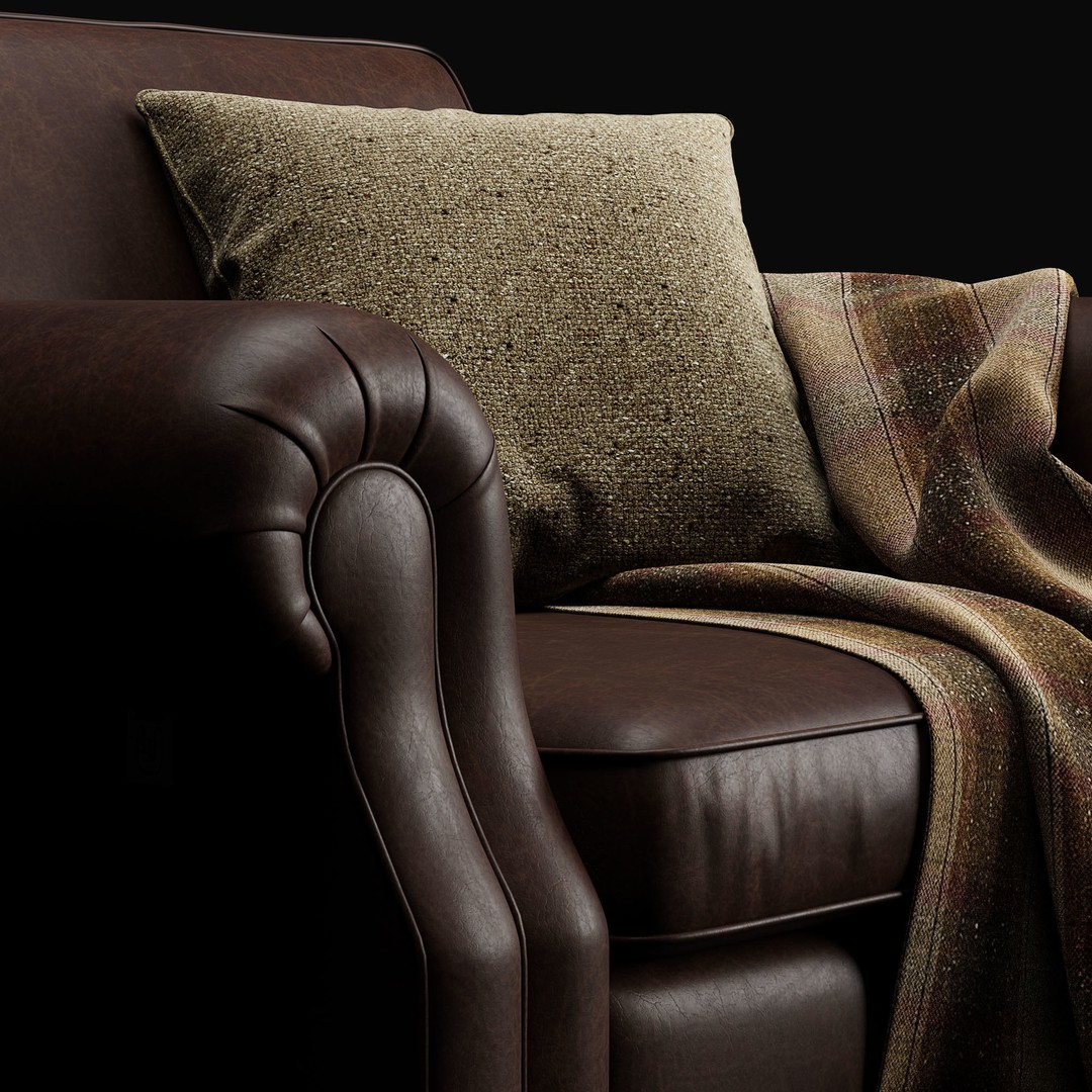 Classic English Leather Armchair 3D Model – Low Poly PBR Asset - View 3