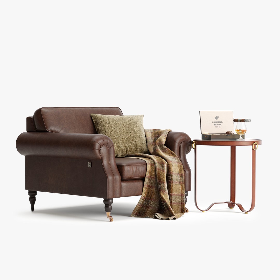 Classic English Leather Armchair 3D Model – Low Poly PBR Asset - View 5