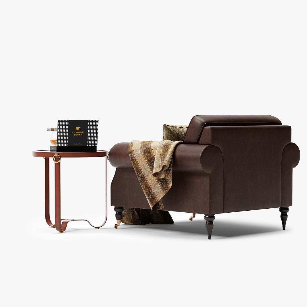 Classic English Leather Armchair 3D Model – Low Poly PBR Asset - View 7