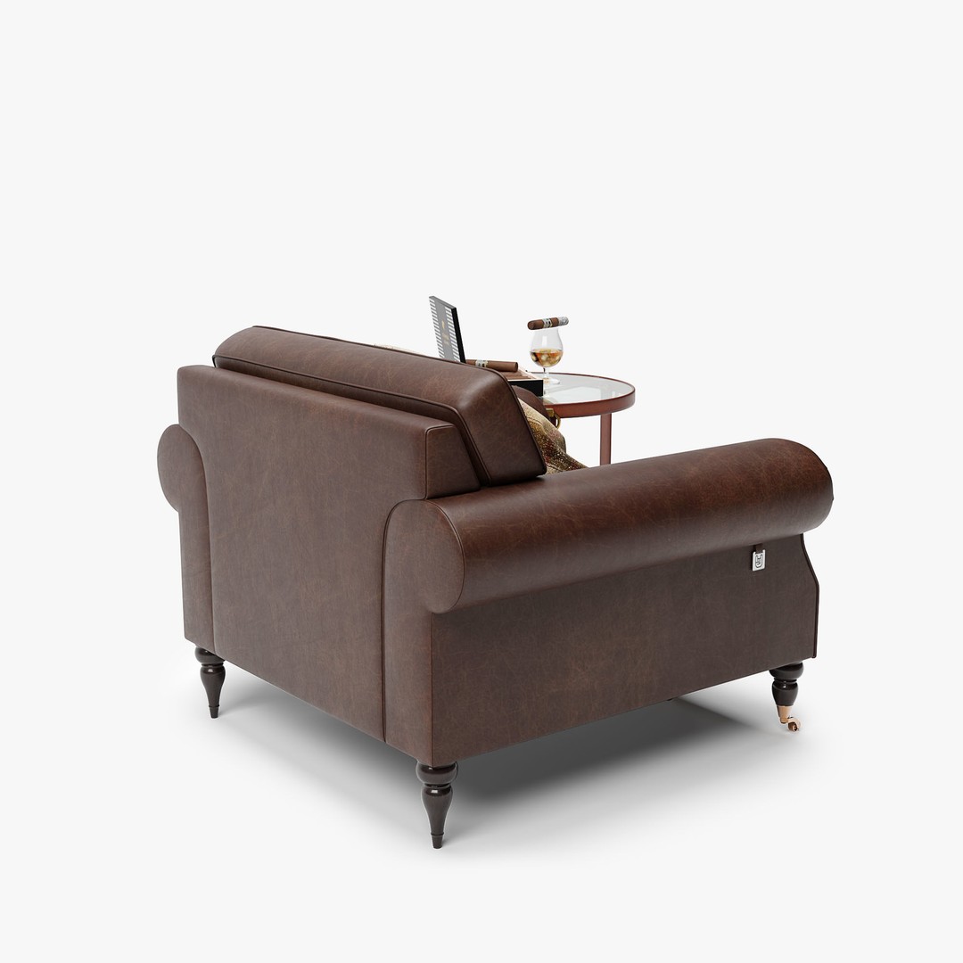 Classic English Leather Armchair 3D Model – Low Poly PBR Asset - View 8