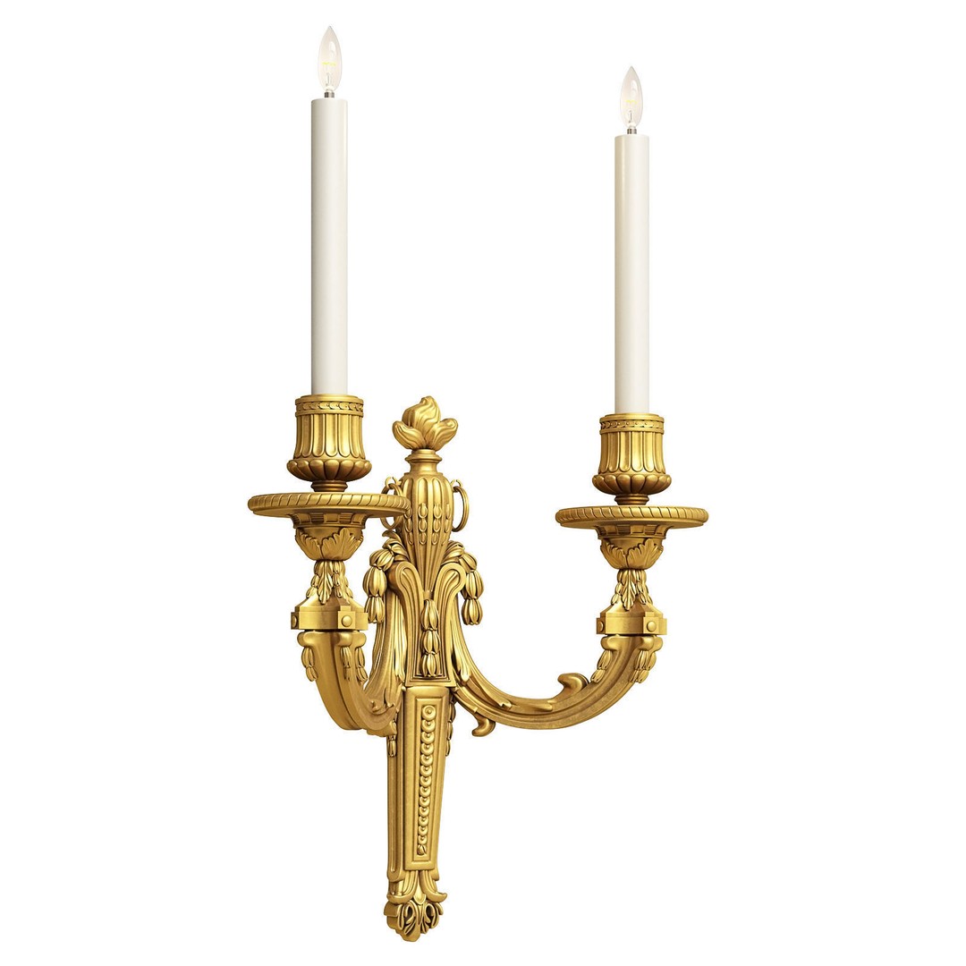 Louis XVI Applique 3D Model – Elegant Wall Sconce with 2 Lights, FBX - View 3