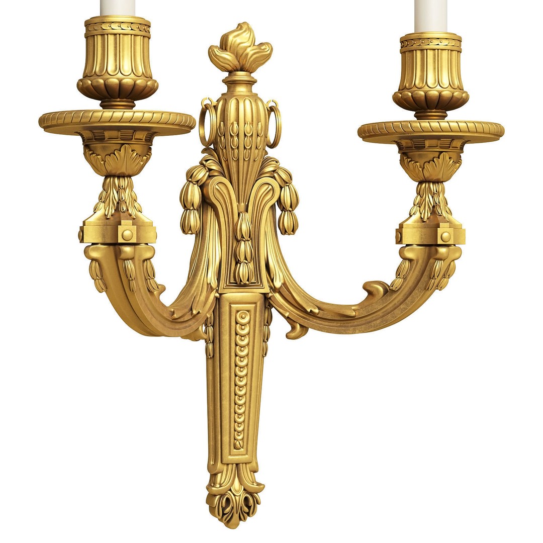 Louis XVI Applique 3D Model – Elegant Wall Sconce with 2 Lights, FBX - View 4