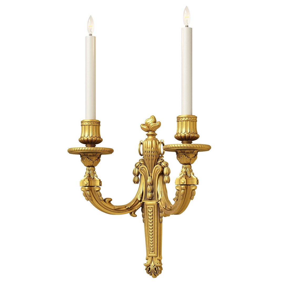 Louis XVI Applique 3D Model – Elegant Wall Sconce with 2 Lights, FBX - View 5