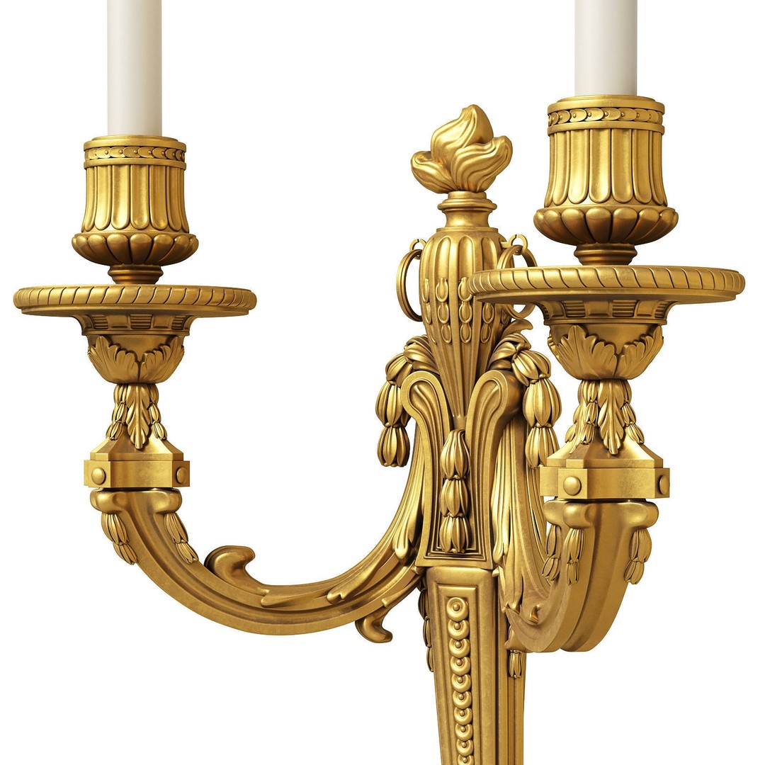 Louis XVI Applique 3D Model – Elegant Wall Sconce with 2 Lights, FBX - View 6