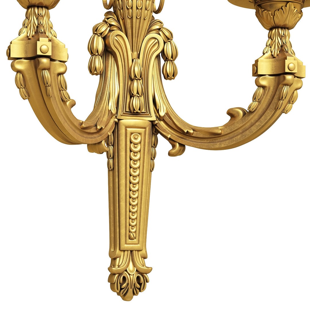 Louis XVI Applique 3D Model – Elegant Wall Sconce with 2 Lights, FBX - View 7