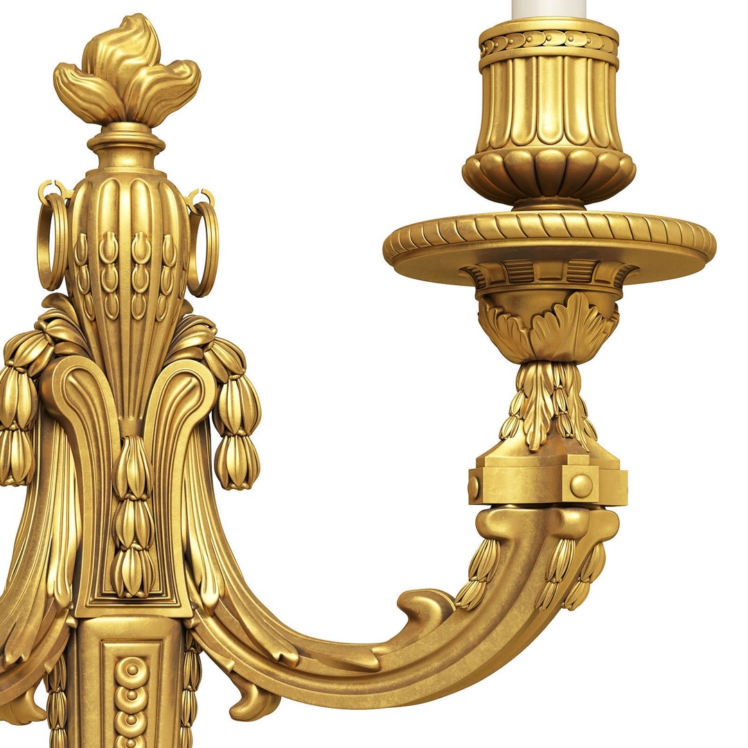 Louis XVI Applique 3D Model – Elegant Wall Sconce with 2 Lights, FBX - View 8