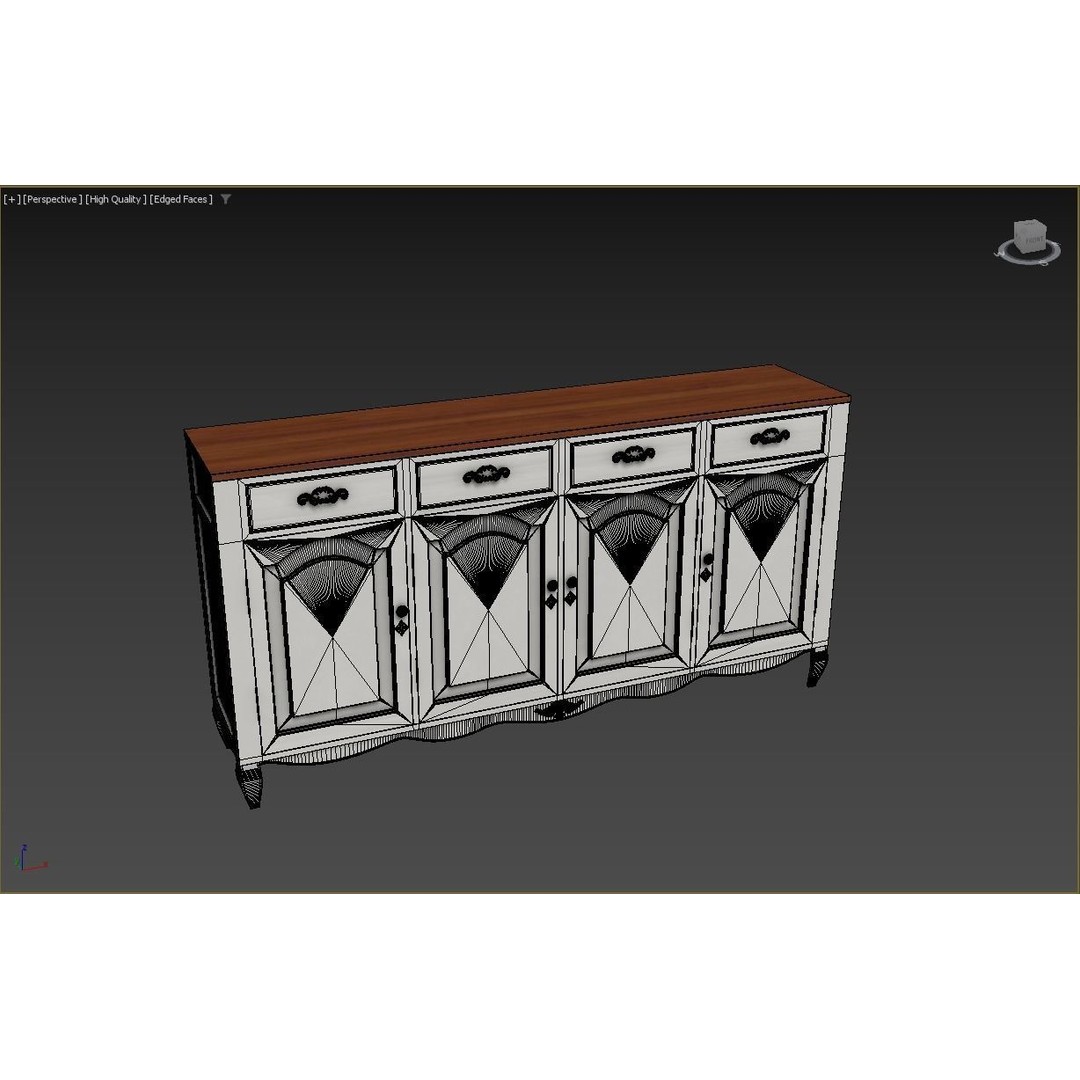 Buffet Table 3D Model – French Country Style, Antique Finish, FBX