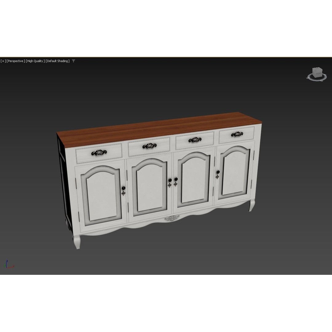Buffet Table 3D Model – French Country Style, Antique Finish, FBX - View 3