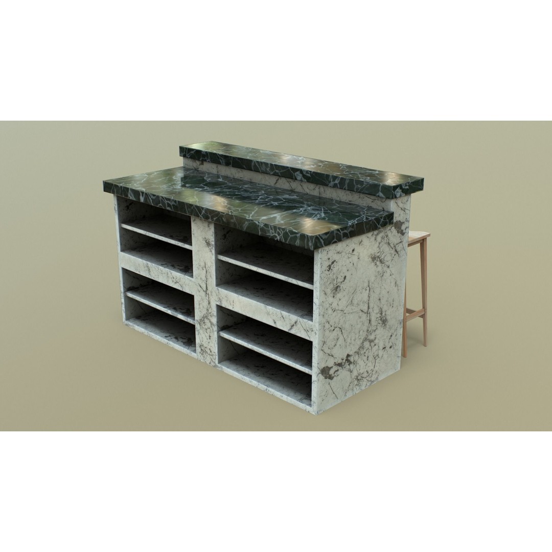 Kitchen Counter 3D Model – Low Poly Furniture Asset, FBX, OBJ