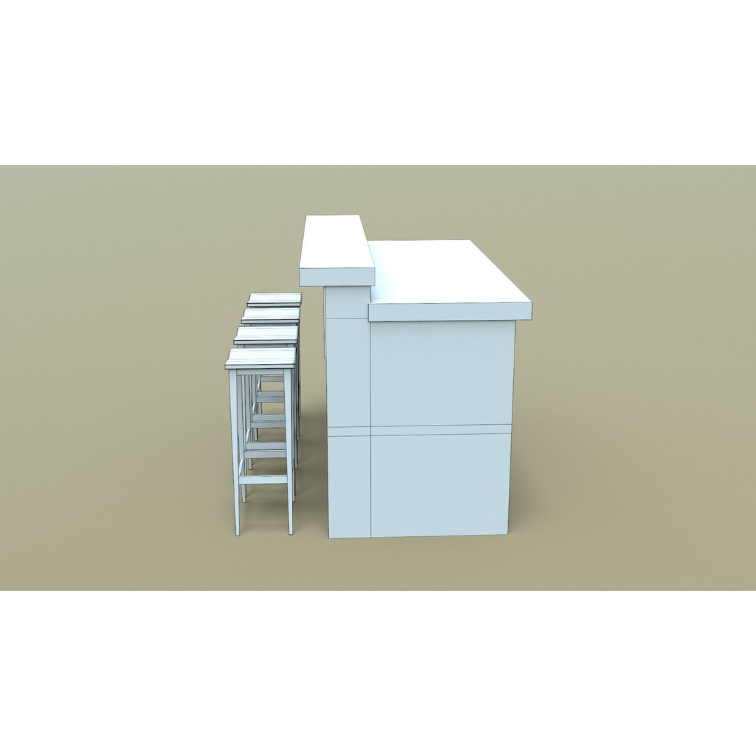 Kitchen Counter 3D Model – Low Poly Furniture Asset, FBX, OBJ - View 10