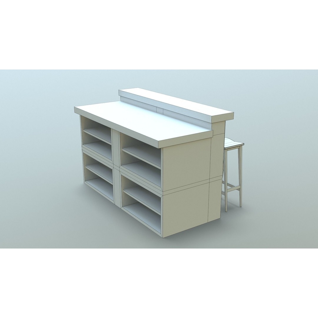 Kitchen Counter 3D Model – Low Poly Furniture Asset, FBX, OBJ - View 13