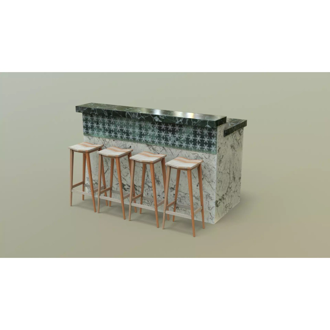 Kitchen Counter 3D Model – Low Poly Furniture Asset, FBX, OBJ - View 2