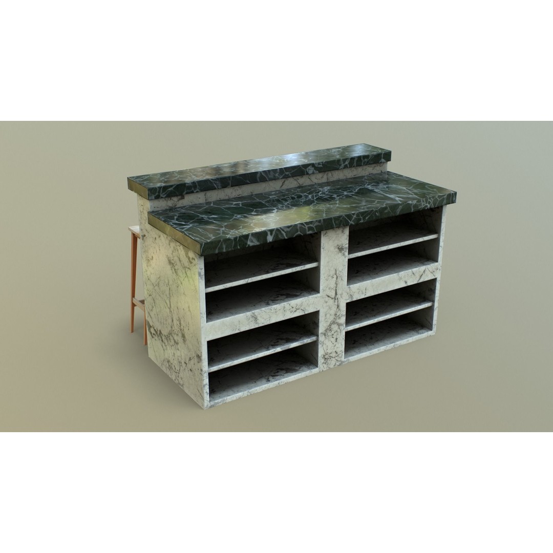 Kitchen Counter 3D Model – Low Poly Furniture Asset, FBX, OBJ - View 20