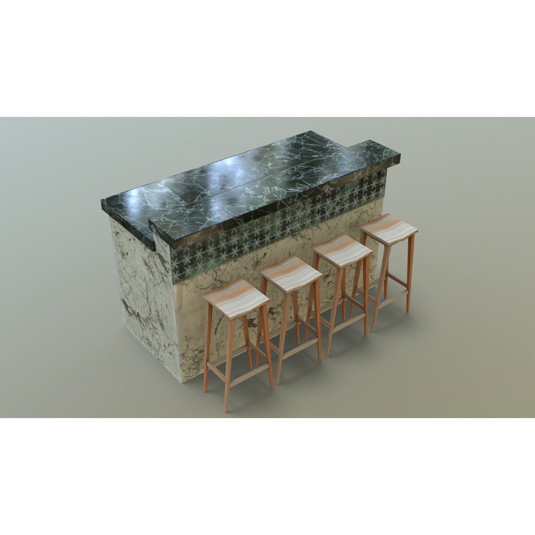 Kitchen Counter 3D Model – Low Poly Furniture Asset, FBX, OBJ - View 21