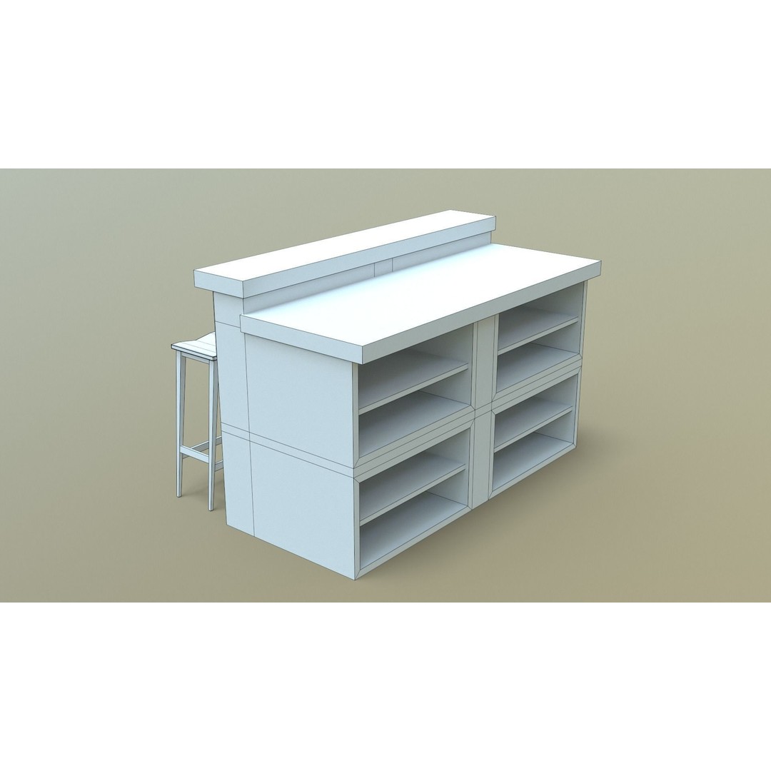 Kitchen Counter 3D Model – Low Poly Furniture Asset, FBX, OBJ - View 23