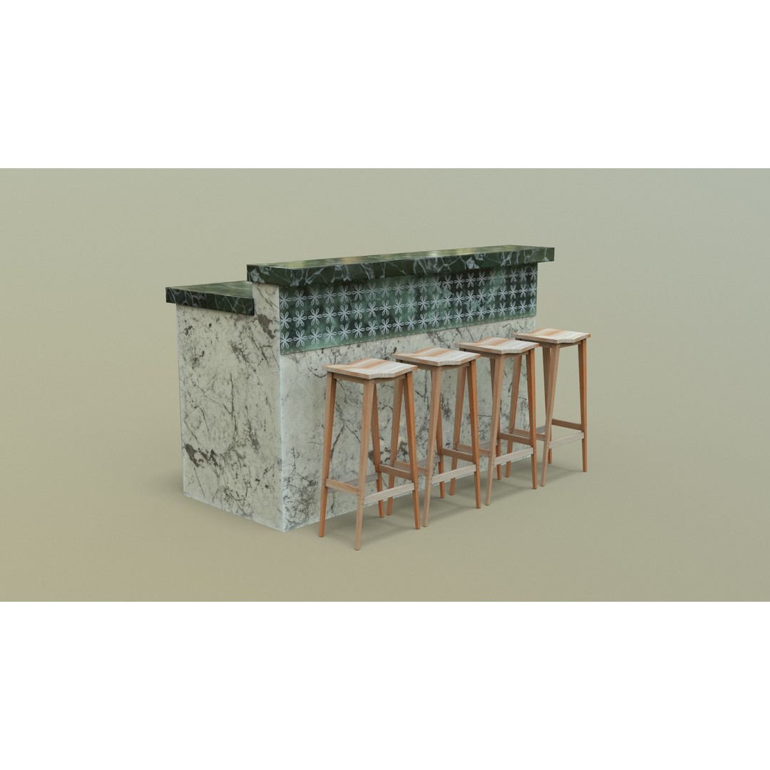 Kitchen Counter 3D Model – Low Poly Furniture Asset, FBX, OBJ - View 3