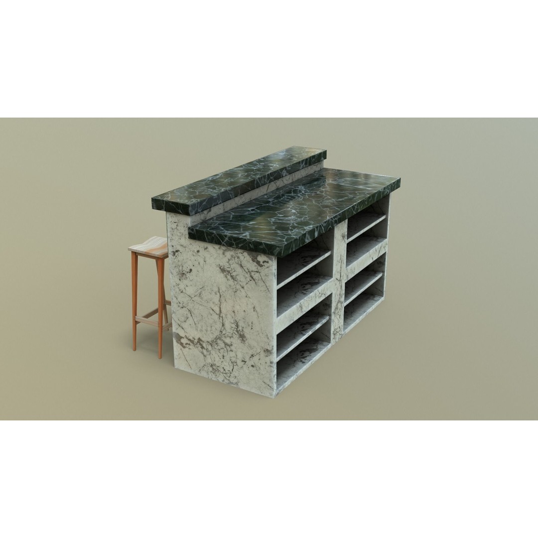 Kitchen Counter 3D Model – Low Poly Furniture Asset, FBX, OBJ - View 32