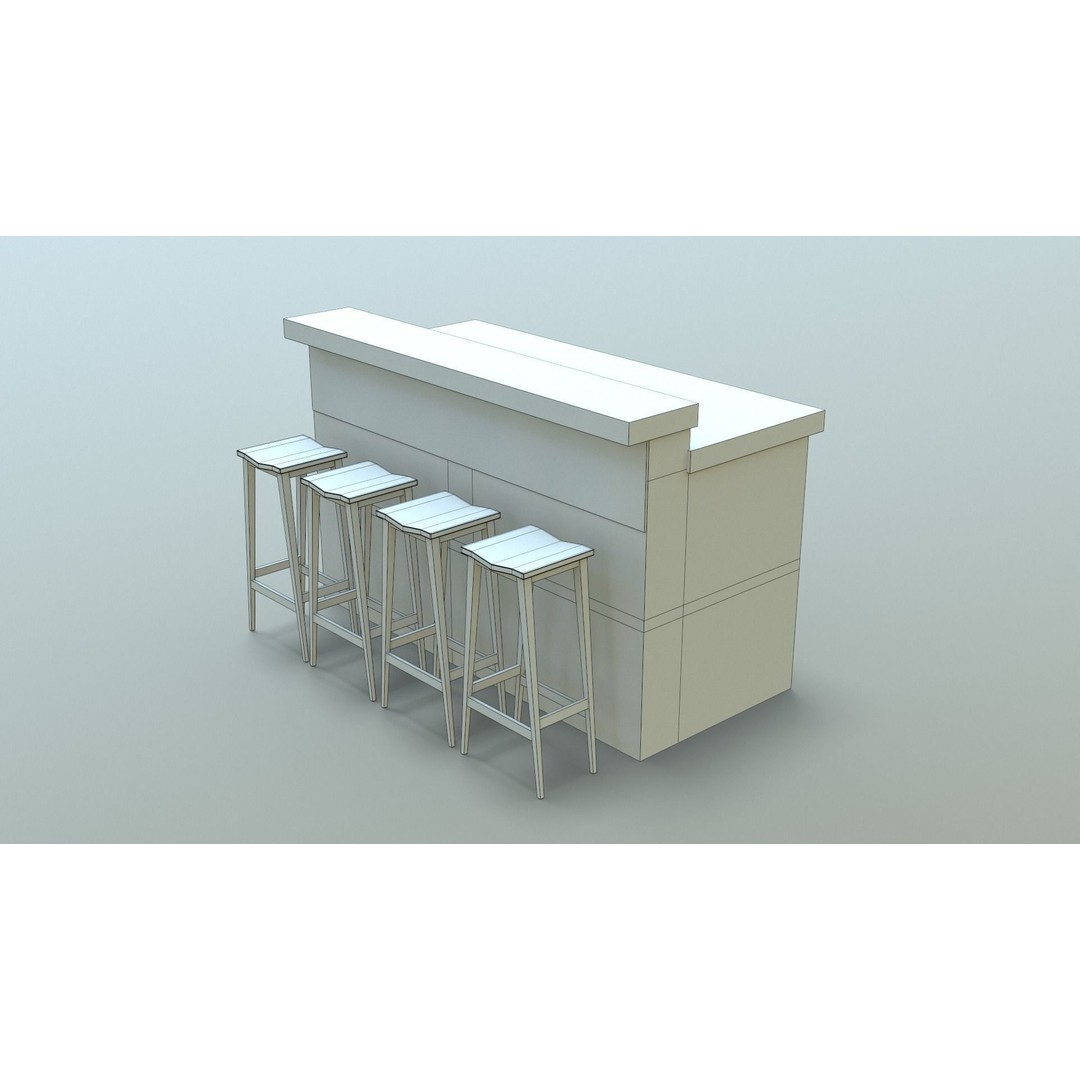 Kitchen Counter 3D Model – Low Poly Furniture Asset, FBX, OBJ - View 34