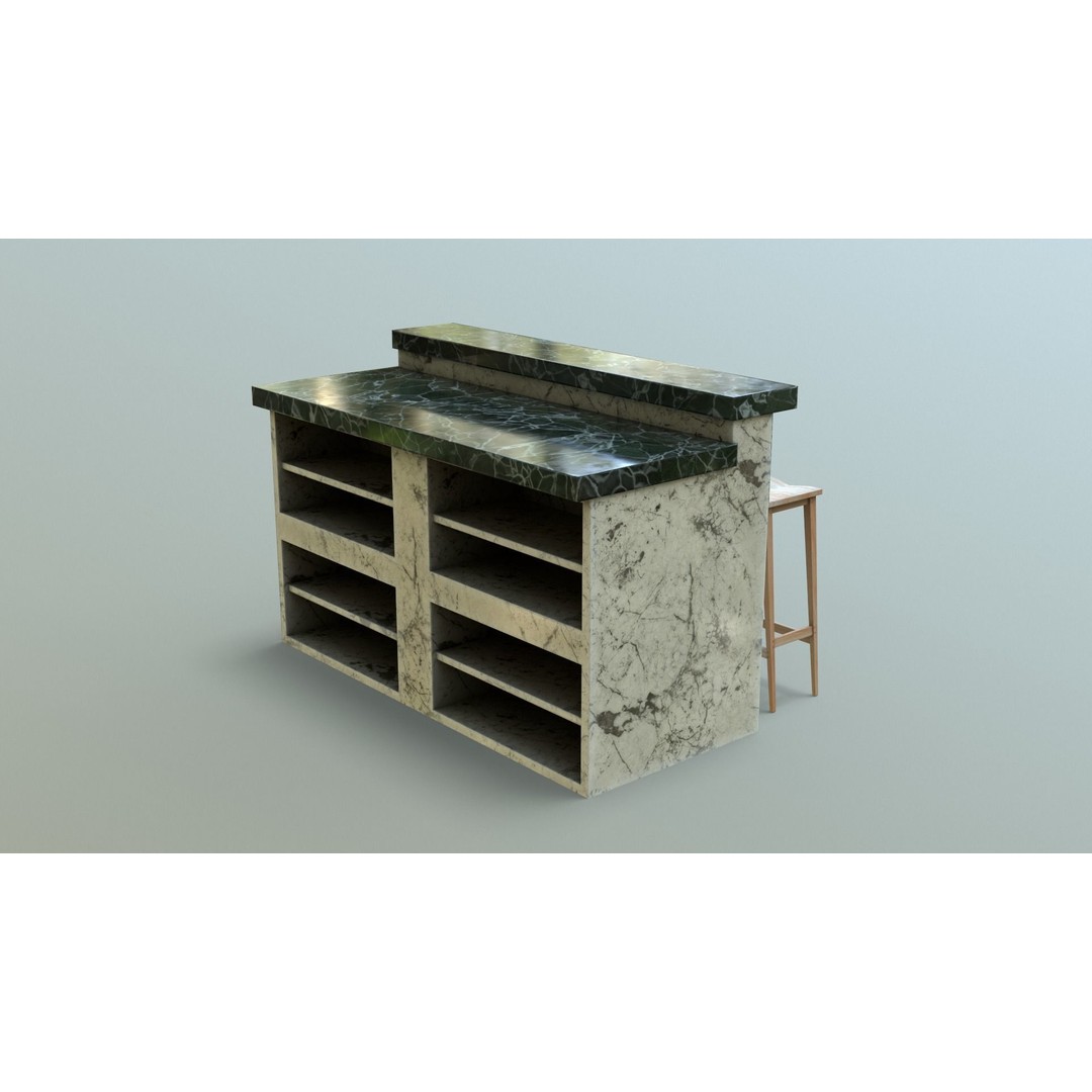 Kitchen Counter 3D Model – Low Poly Furniture Asset, FBX, OBJ - View 6