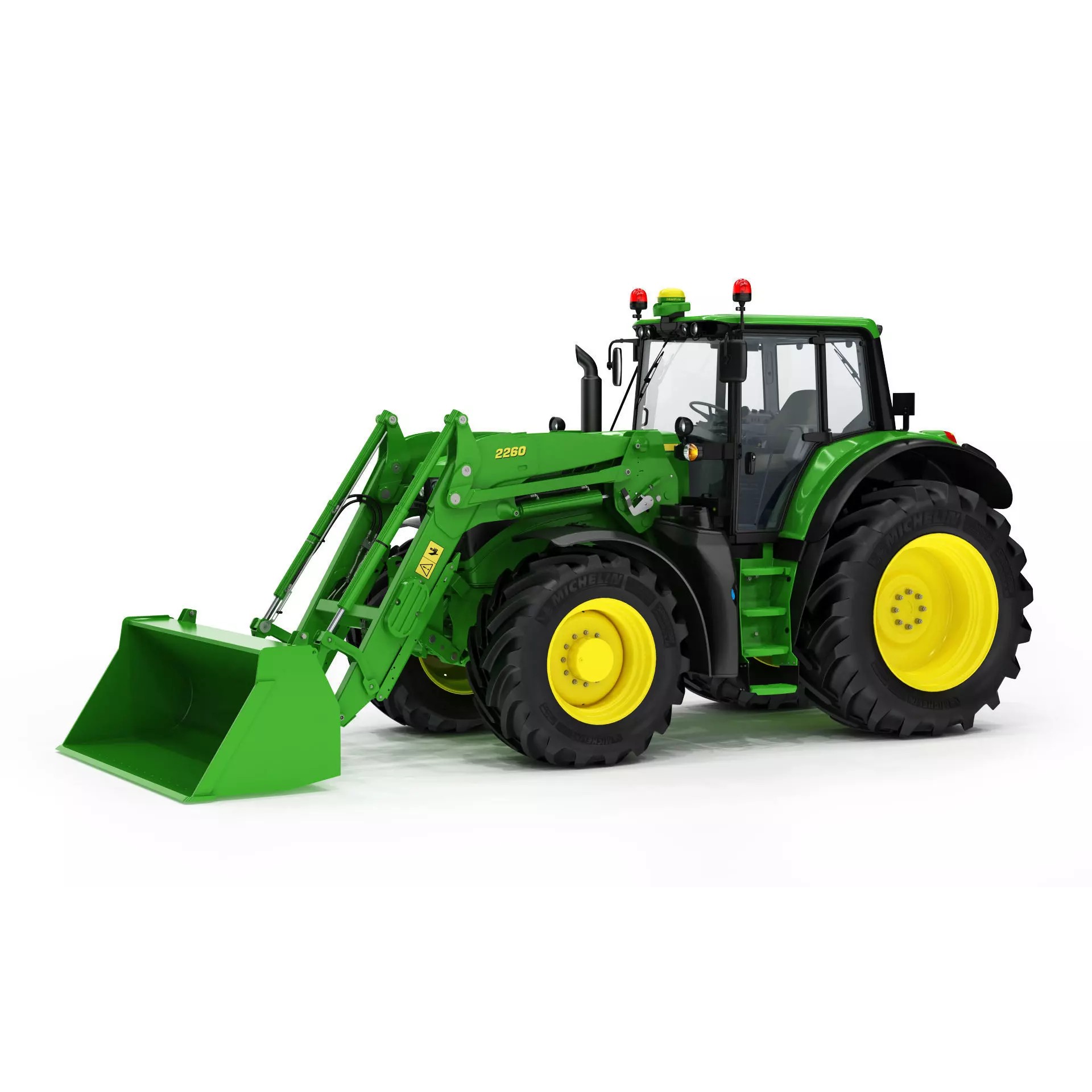 John Deere 6195M Utility Tractor with Loader - High-Poly 3D Model - View 2