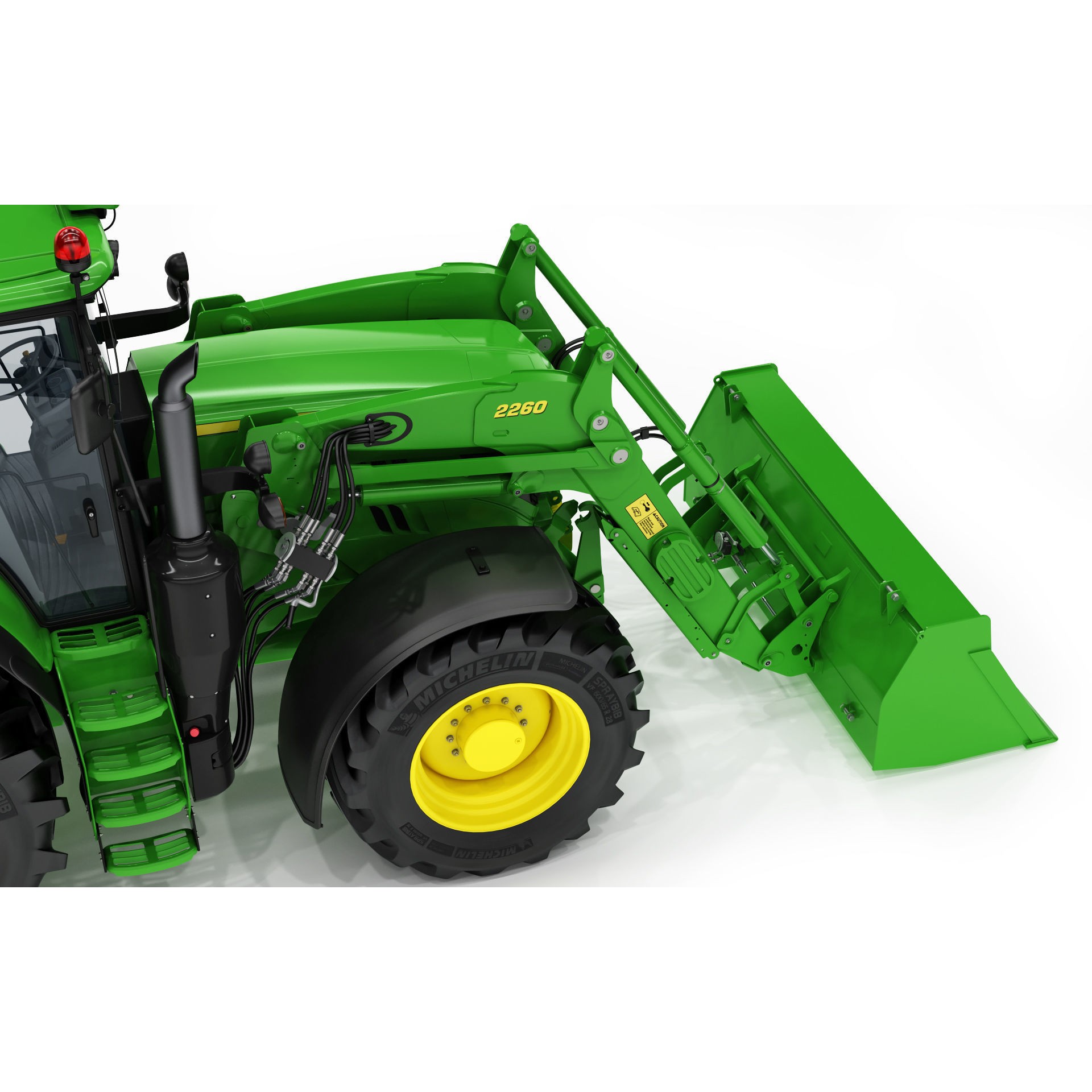 John Deere 6195M Utility Tractor with Loader - High-Poly 3D Model - View 22