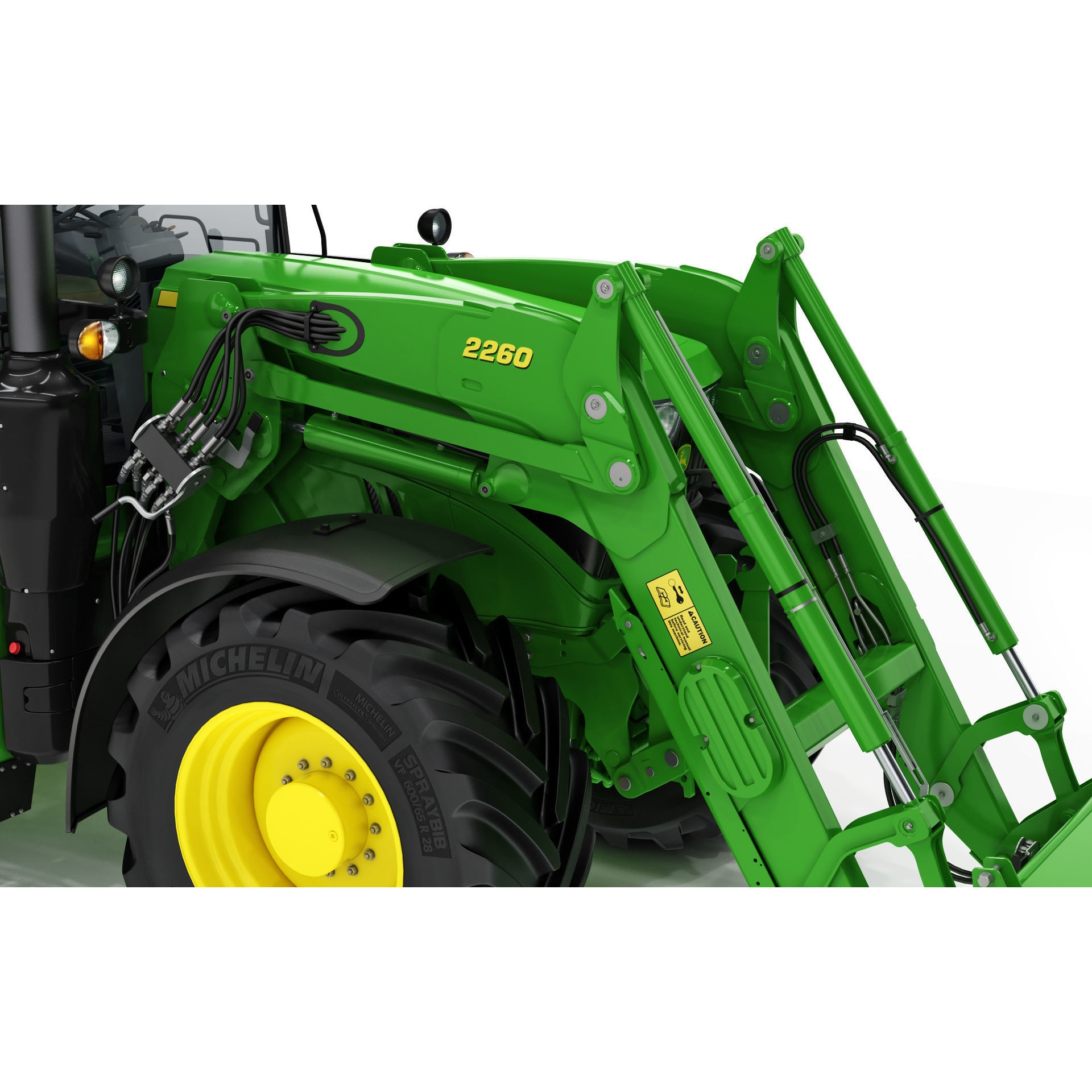 John Deere 6195M Utility Tractor with Loader - High-Poly 3D Model - View 24