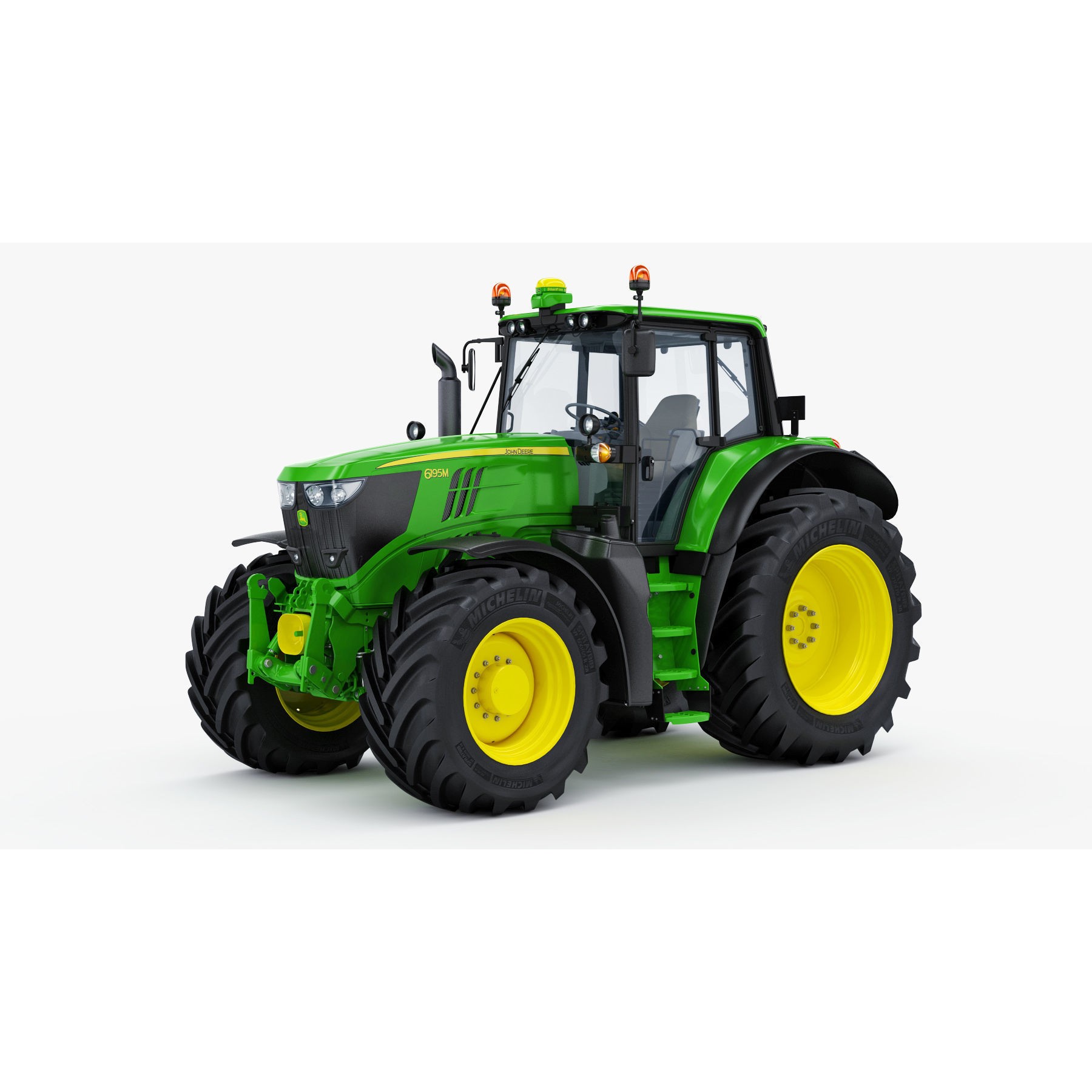 John Deere 6195M Utility Tractor with Loader - High-Poly 3D Model - View 3