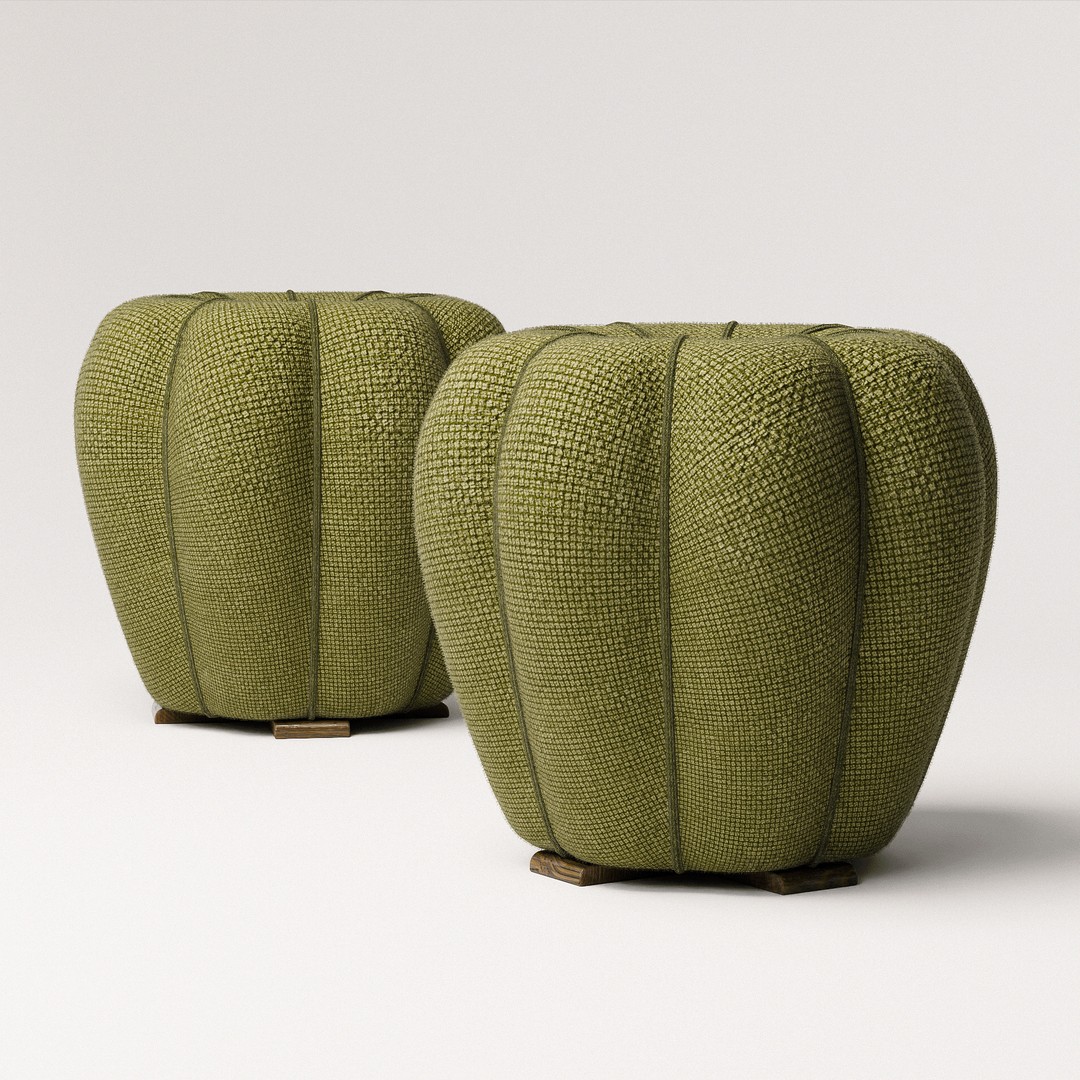 Halabala Footstool 3D Model – Vintage Art Deco Design, PBR Textures - View 7