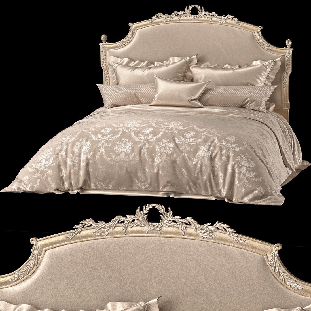 Athena Bed 3D Model – Classical Rococo Furniture, FBX, PBR - View 11