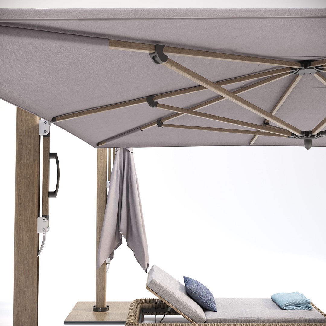 Lounger 3D Model – Cantilever Umbrella with Rattan Table - View 8