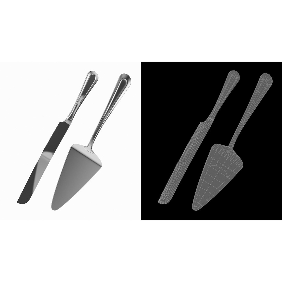 Cake Knife and Server 3D Model – Classic Cutlery Design, FBX - View 11