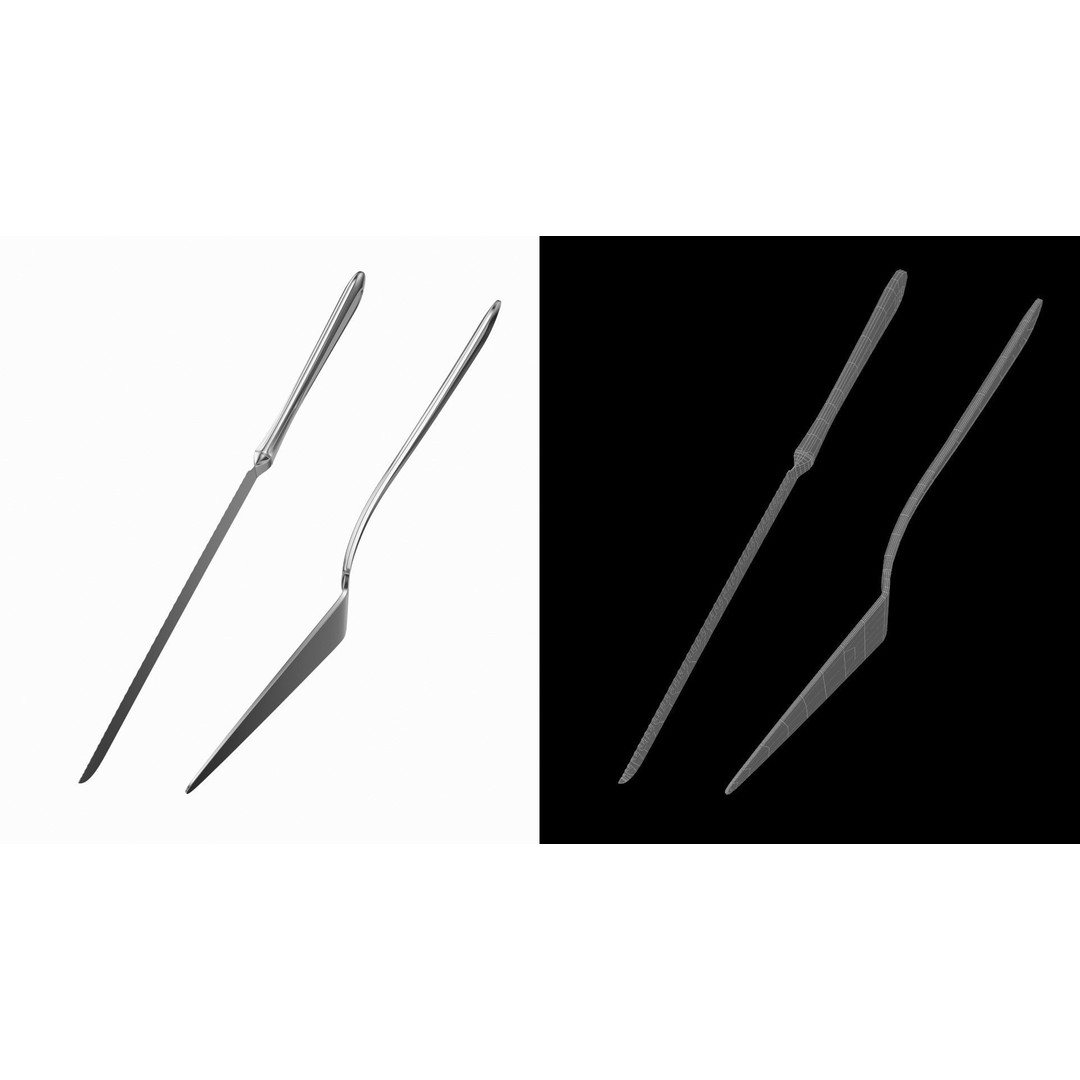 Cake Knife and Server 3D Model – Classic Cutlery Design, FBX - View 13