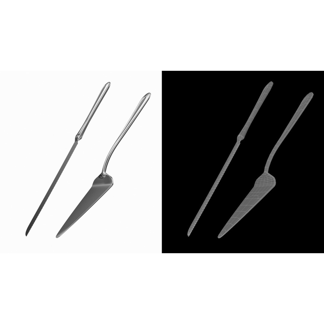 Cake Knife and Server 3D Model – Classic Cutlery Design, FBX - View 14