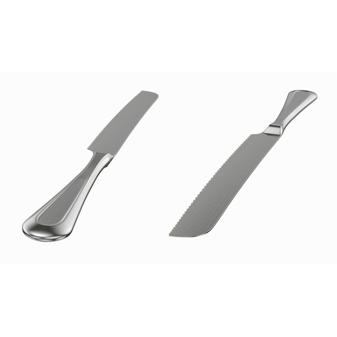 Cake Knife and Server 3D Model – Classic Cutlery Design, FBX - View 16