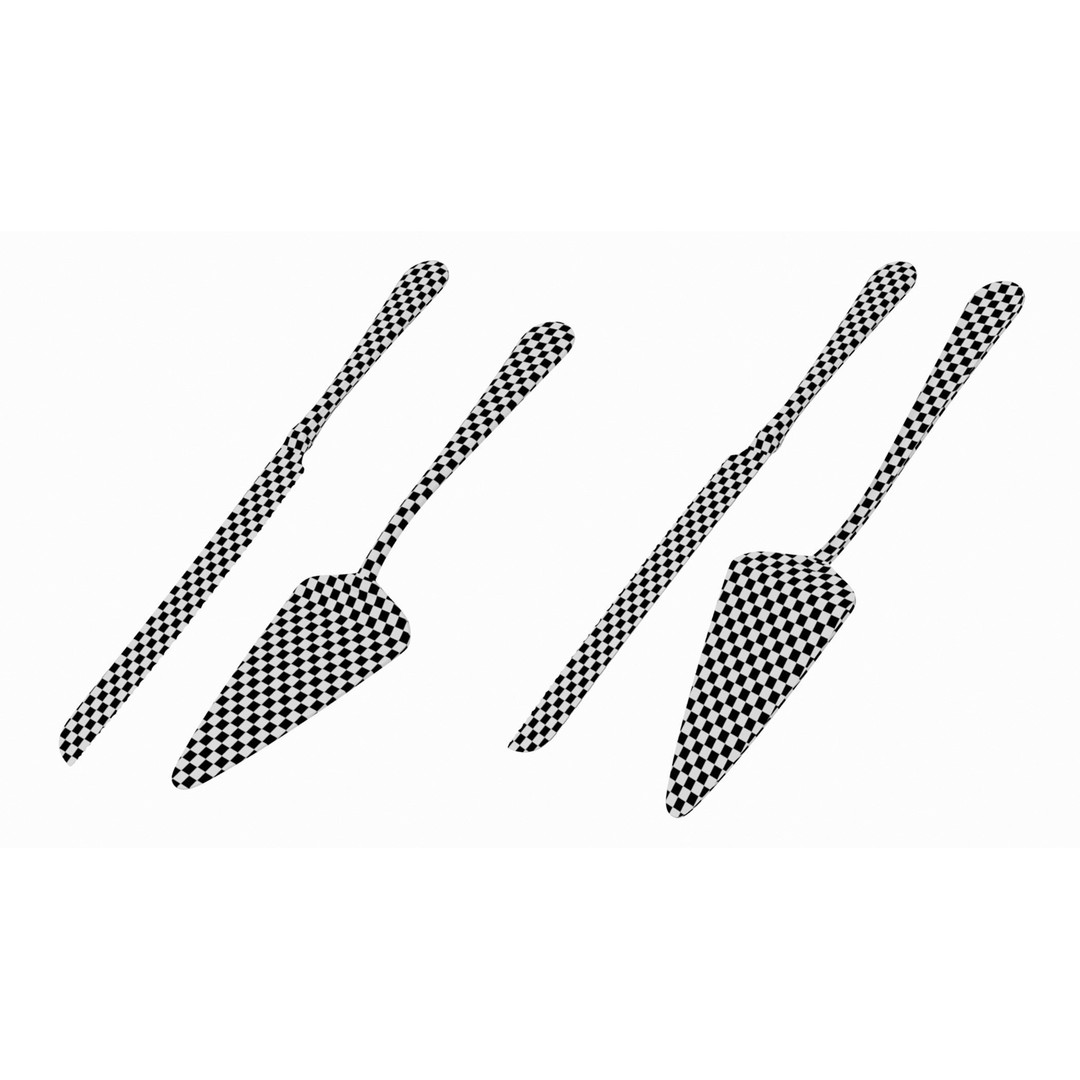 Cake Knife and Server 3D Model – Classic Cutlery Design, FBX - View 17