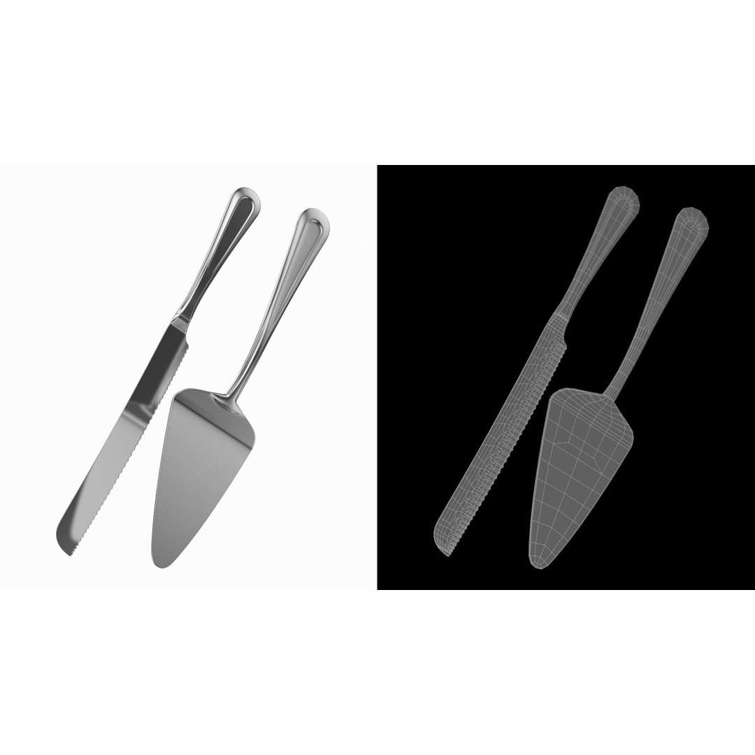 Cake Knife and Server 3D Model – Classic Cutlery Design, FBX - View 5