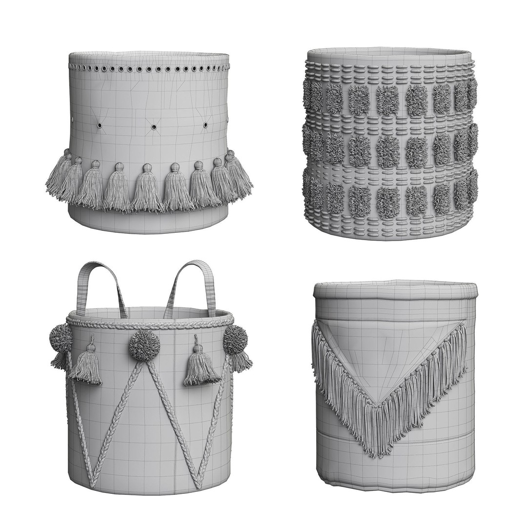 Decorative Baskets Set 3D Model – High Poly Storage Accessory, FBX - View 8