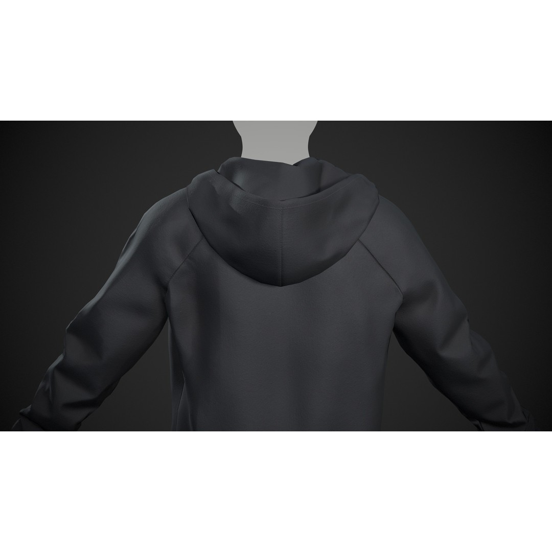 Black Open Hoodie 3D Model – Low Poly PBR Clothing Asset, FBX - View 11