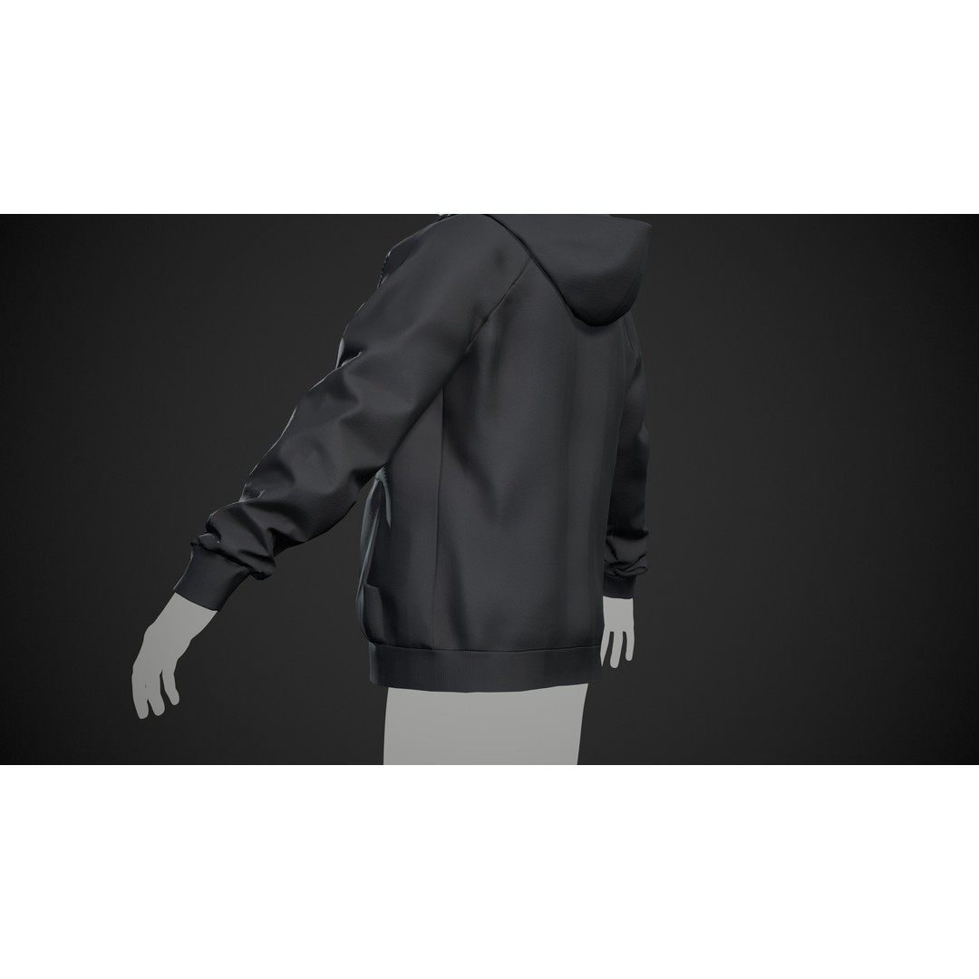 Black Open Hoodie 3D Model – Low Poly PBR Clothing Asset, FBX - View 12