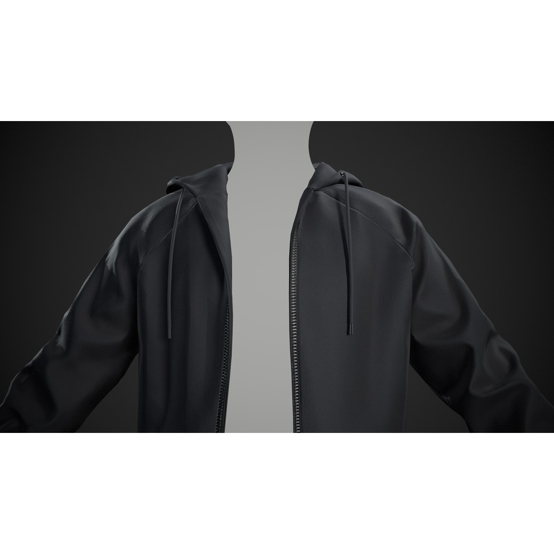 Black Open Hoodie 3D Model – Low Poly PBR Clothing Asset, FBX - View 13
