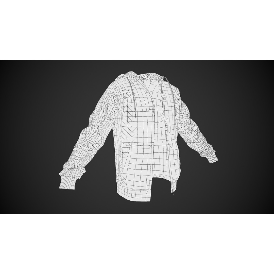 Black Open Hoodie 3D Model – Low Poly PBR Clothing Asset, FBX - View 16