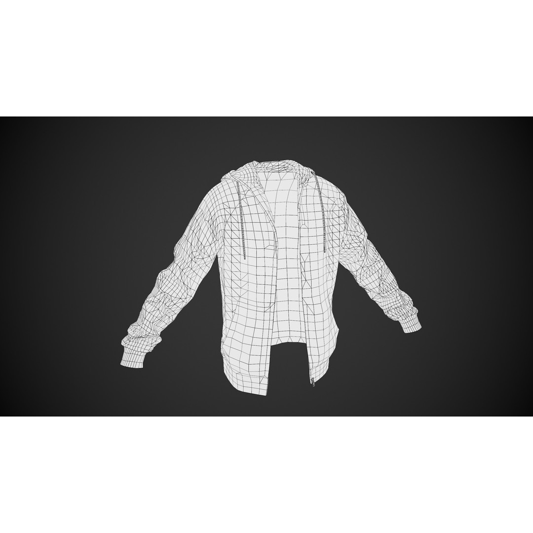 Black Open Hoodie 3D Model – Low Poly PBR Clothing Asset, FBX - View 20