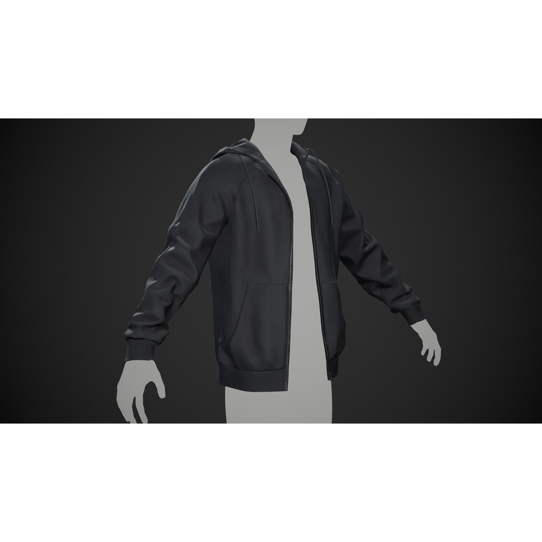 Black Open Hoodie 3D Model – Low Poly PBR Clothing Asset, FBX - View 4
