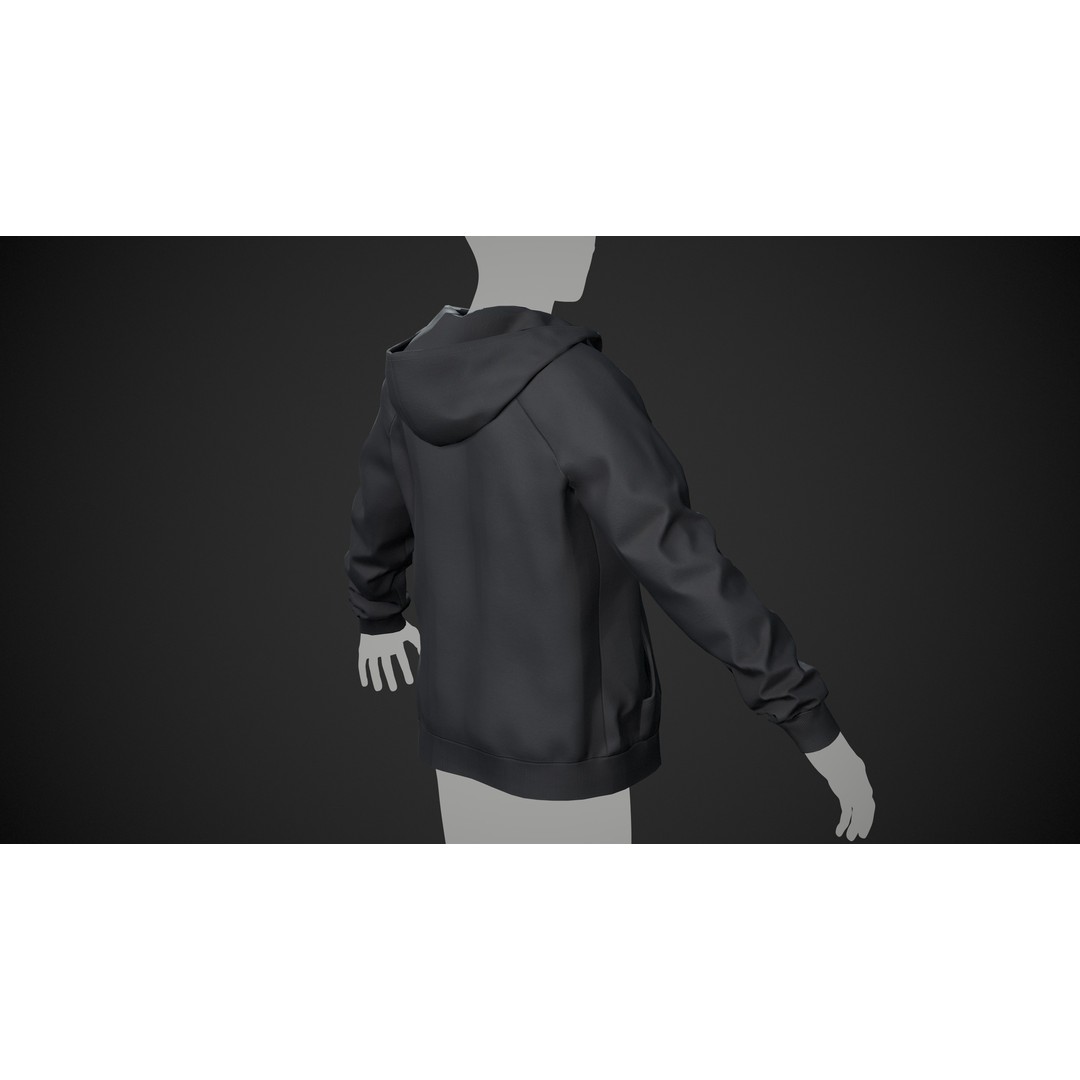 Black Open Hoodie 3D Model – Low Poly PBR Clothing Asset, FBX - View 5